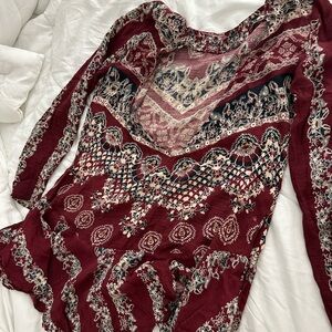 Free people Burgundy Printed open back lightweight dress with pockets